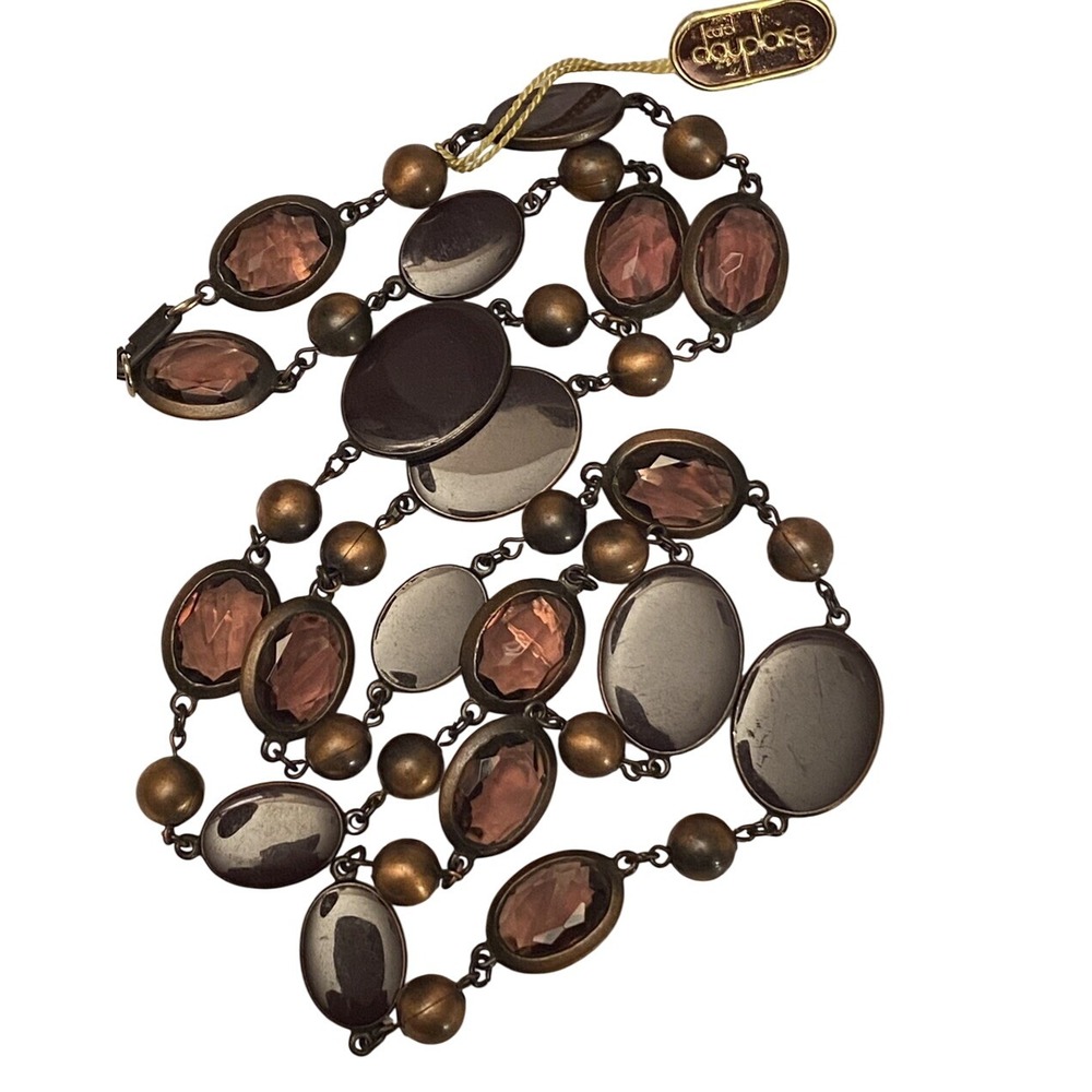 VTG Carol Dauplaise Signed Necklace regal‎ goth Open Bezel Purple Crystal oval